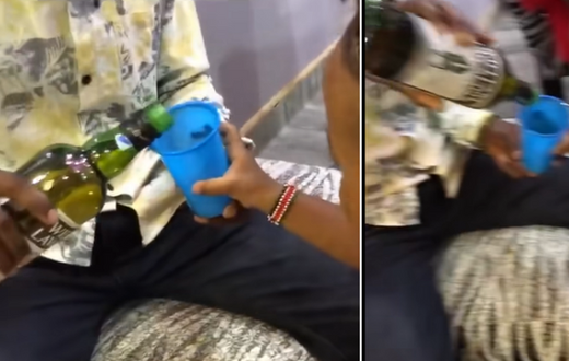 Screenshots from a video which circulated online showing an adult giving whiskey to a 3-year-old child.