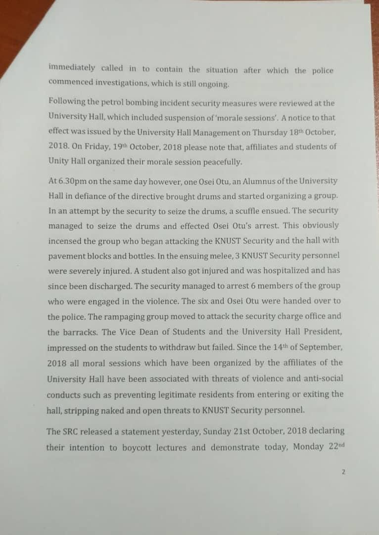 KNUST Management tell their side of the demonstration story