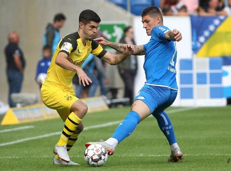 US midfielder Christian Pulisic (L) spared Borussia Dortmund's blushes with the equaliser at Hoffenheim on Saturday
