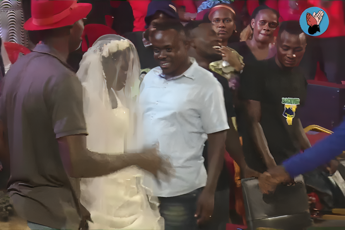 The woman arrived in a wedding dress for the night service