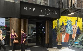 Located in Manhattan's bustling Midtown neighborhood, Nap York calls itself "your 24/7 oasis in the middle of the Concrete Jungle." When I got there, I tried to peer in the windows, but they were obscured by dark curtains.