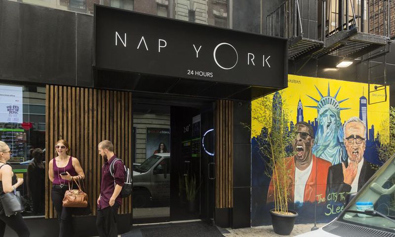 Located in Manhattan's bustling Midtown neighborhood, Nap York calls itself "your 24/7 oasis in the middle of the Concrete Jungle." When I got there, I tried to peer in the windows, but they were obscured by dark curtains.