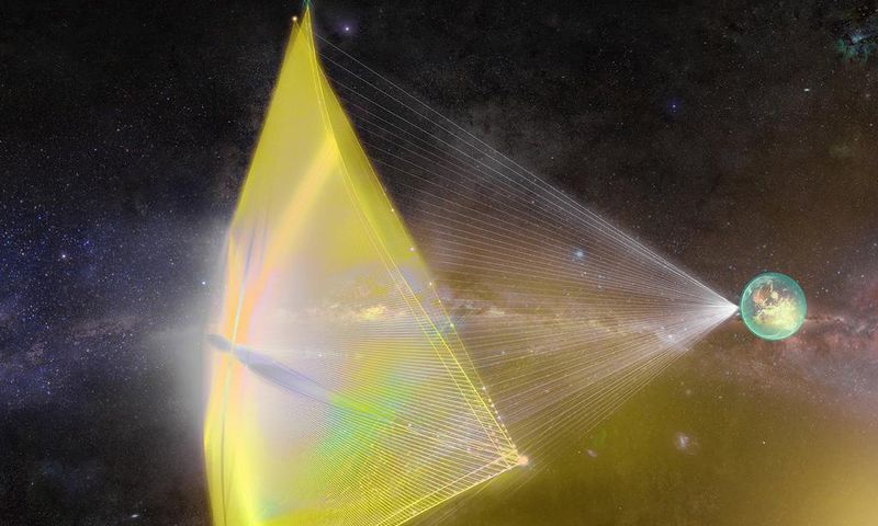 starshot spacecraft light sail laser beam earth space alpha centauri breakthrough foundation