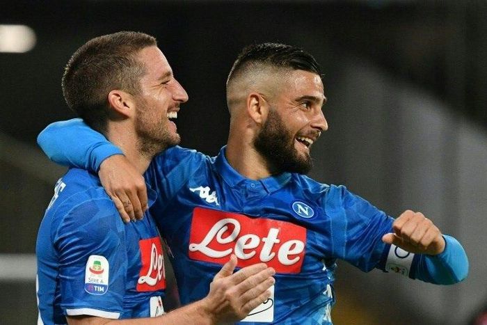 Dries Mertens (left) scored a hat-trick after Lorenzo Insigne's (right) opener as Napoli beat Empoli 5-1 in Serie A
