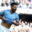 Manchester City striker Sergio Aguero celebrates after scoring against Brighton