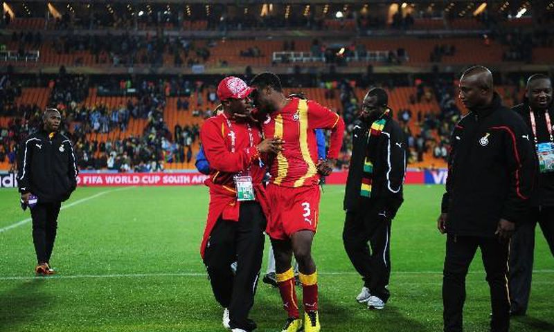 Asamoah Gyan after missing penalty against Uruguay during 2010 World Cup