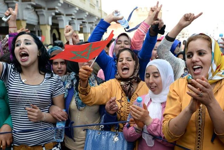 Moroccans shout slogans during a protest calling for gender equality as they mark International Women's Day in Rabat on March 8, 2015