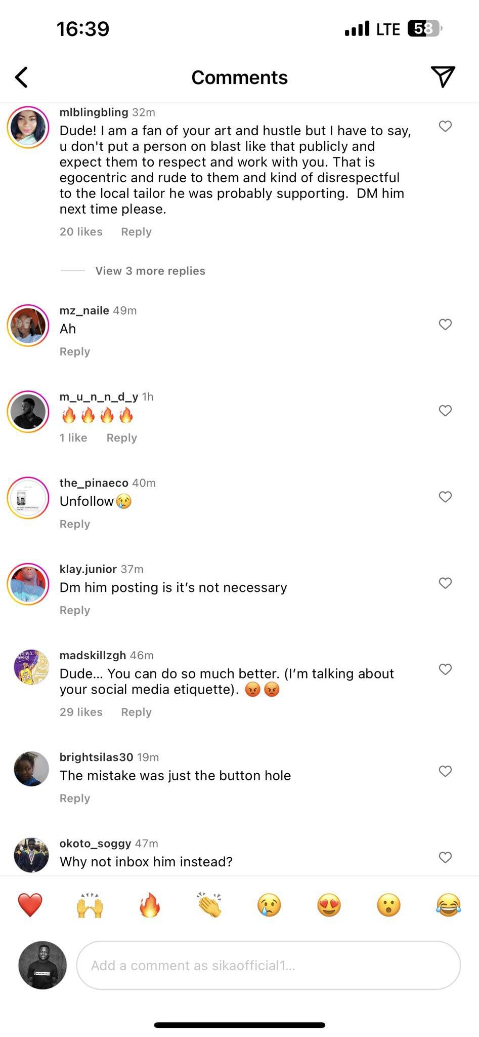 Elikem's post and reactions