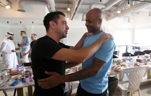 Xavi in tears as he bids emotional farewell to Andre Ayew ahead of Barcelona move