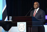 Victor: President Mokgweetsi Masisi delivers a speech after being sworn in on November 1