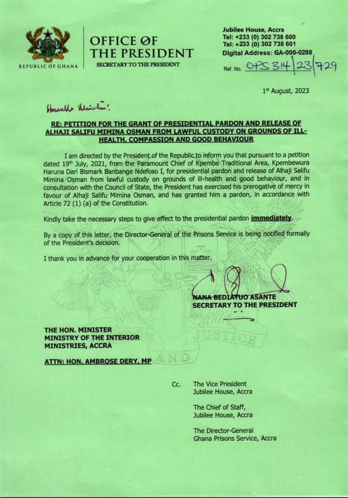 Presidential pardon statement