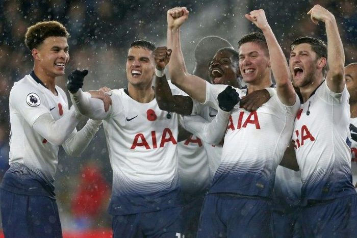 Argentinian defender Juan Foyth (second right) celebrates his winner as Tottenham beat Crystal Palace 1-0