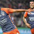 Montpellier's French forward Gaetan Laborde reacts after scoring against Marseille on Sunday
