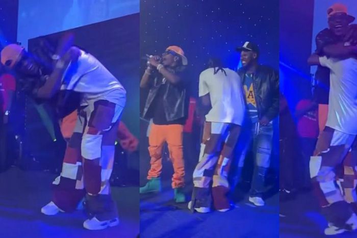 Samini and Shatta happily hug it out after reuniting at Daddy Lumba's London show