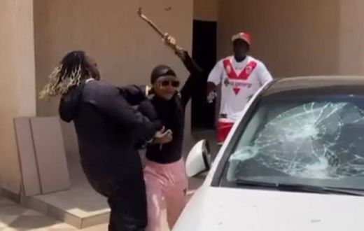 Angry Akuapem Poloo smashes windscreen of Musician's Benz during fight (VIDEO)
