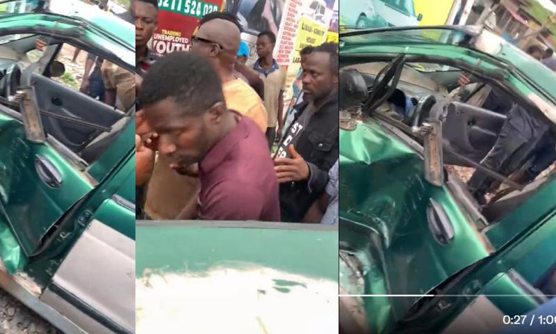 Speeding train smashes taxi at Alajo as driver dangerously crosses railway
