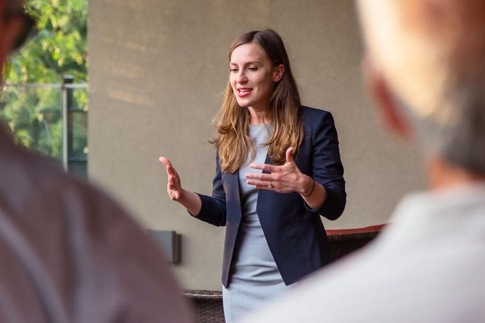 State Senate candidate Alessandra Biaggi at a campaign event in July.