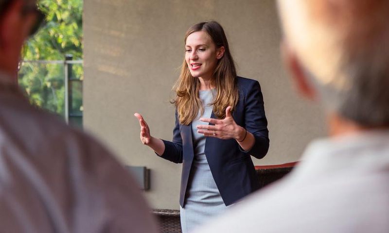 State Senate candidate Alessandra Biaggi at a campaign event in July.