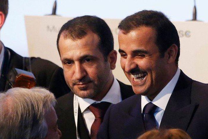 Emir of Qatar Sheikh Tamim bin Hamad al-Thani (C) talks with U.N. Secretary General Antonio Guterres at the Munich Security Conference in Munich, Germany, February 16, 2018. REUTERS/Michaela Rehle