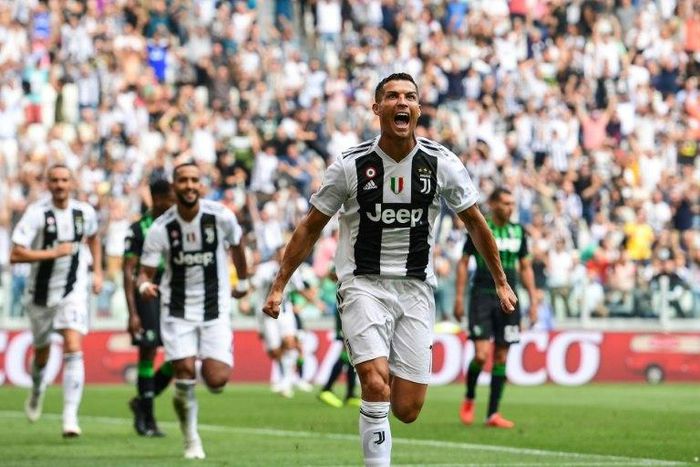 Double delight: Cristiano Ronaldo scored his first goals for Juventus in a 2-1 over Sassuolo in Turin