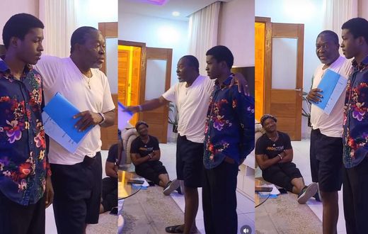 Kanayo O Kanayo initiates son into Nollywood, warns crew not to treat him special