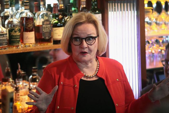 ST LOUIS, MO - NOVEMBER 05: Senator Claire McCaskill (D-MO) speaks with supporters at The Royale bar on November 5, 2018 in St. Louis, Missouri. McCaskill is in a tight race for votes with her Republican challenger Josh Hawley for tomorrow's midterm el...