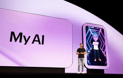 Evan Spiegel announcing Snapchat's "My AI" feature.Joe Scarnici/Stringer/Getty