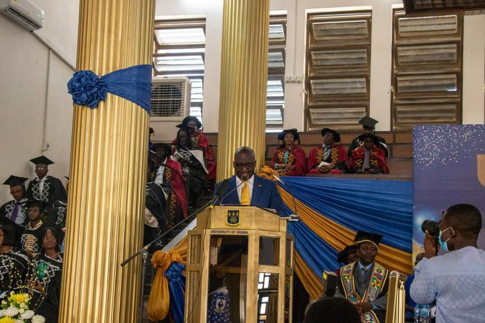 Nana Dwemoh Benneh, CEO of the Universal Merchant Bank delivering his address at the 75th congregation ceremony of the College of Education at the University of Ghana