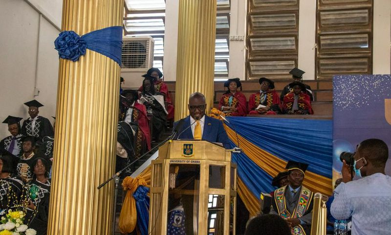 Nana Dwemoh Benneh, CEO of the Universal Merchant Bank delivering his address at the 75th congregation ceremony of the College of Education at the University of Ghana
