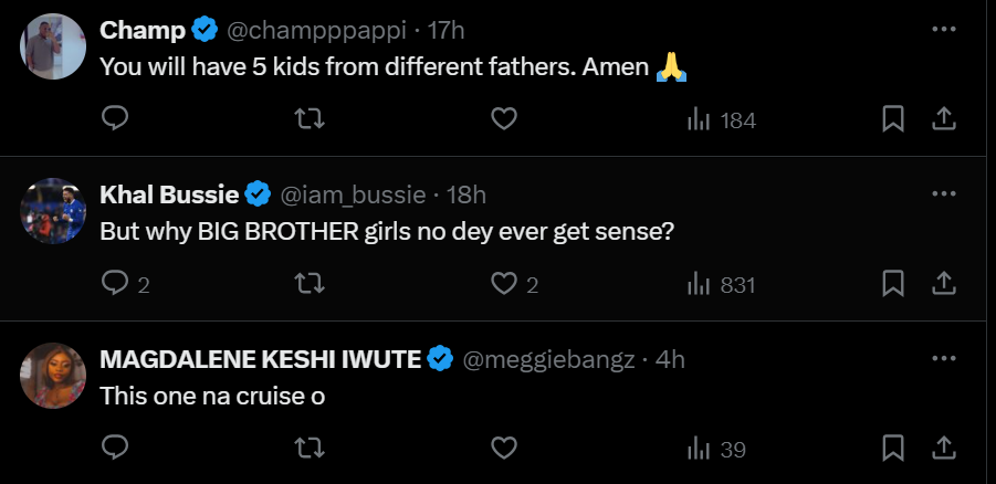 Comments from X users [X/Rachael Edward]