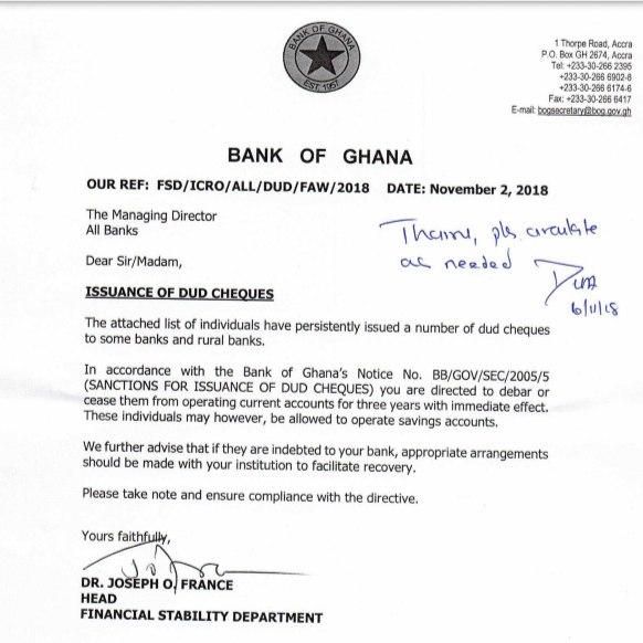 BoG bans 125 persons from operating current accounts