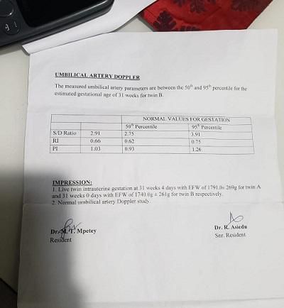 A radiological report of the twin foetuses after 31 weeks