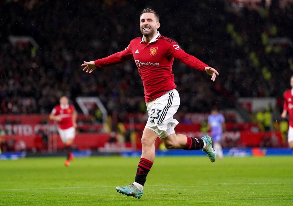 Luke Shaw celebrates after scoring the second goal for Manchester United against Bournemouth