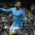 Manchester City midfielder Bernardo Silva celebrates after scoring their second goal against Burnley at the Etihad