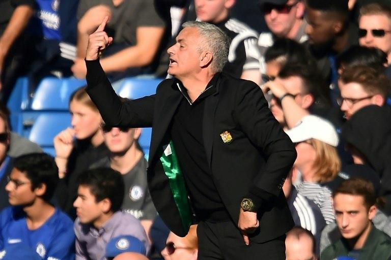 Jose Mourinho gestures on the touchline during Manchester United's 2-2 Premier League draw against Chelsea