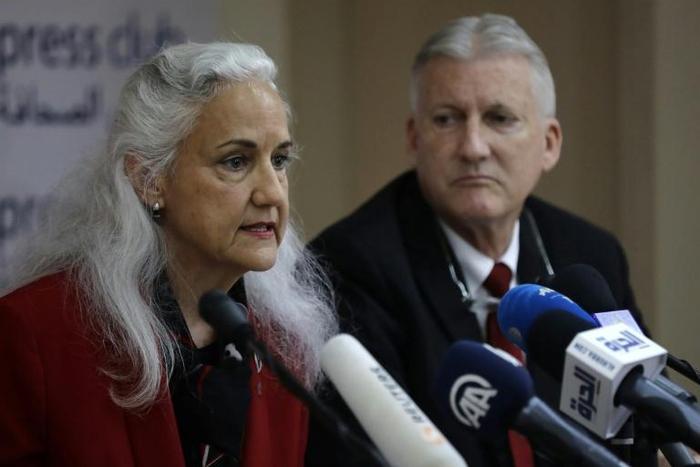Marc and Debra Tice, the parents of US journalist Austin Tice, who was abducted in Syria in 2012, give a press conference in the Lebanese capital Beirut on December 4, 2018