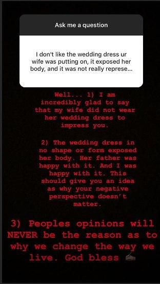 Pastor Chris' in-law shuts down IG user who criticized wife's wedding dress