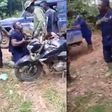 Heavily-built police officers kneel to beg profusely for mercy from galamsey boys