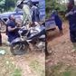 Heavily-built police officers kneel to beg profusely for mercy from galamsey boys