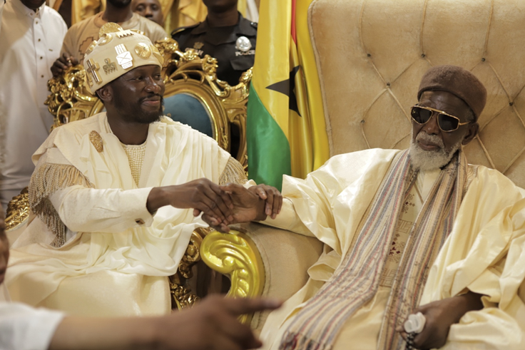 Chief Imam lays his hands on Nana Kwame Bediako as he prays, giving him his blessings and guidance for the journey he’s embarked on.