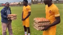 Kenneth Musonda, footballer receives footballer 5 crates of egg for being Man of the Match