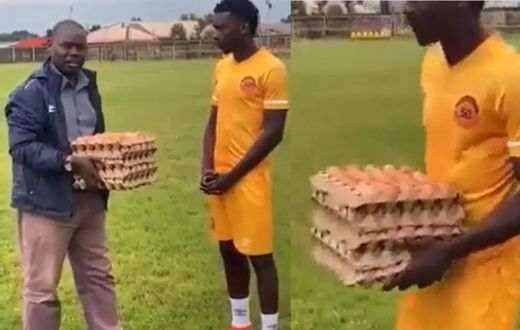 Kenneth Musonda, footballer receives footballer 5 crates of egg for being Man of the Match