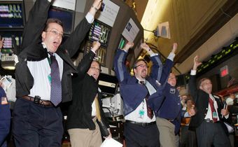 traders celebrating soccer world cup