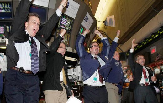 traders celebrating soccer world cup
