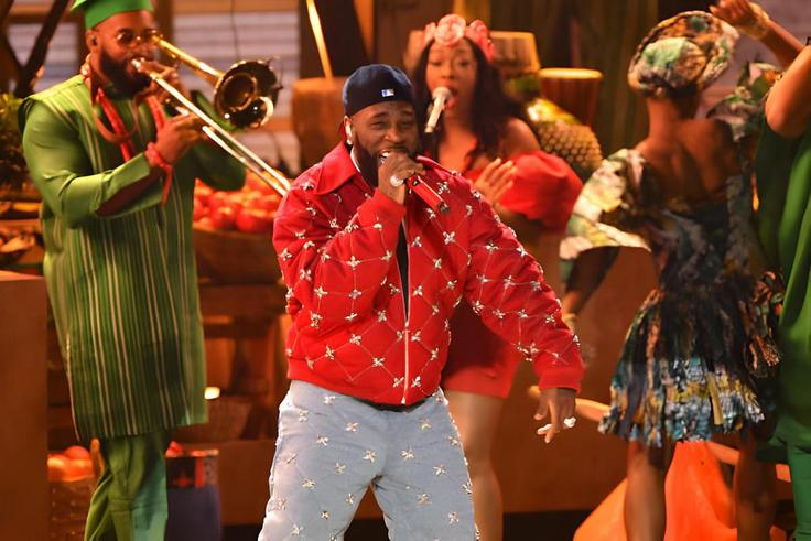 Nigerian singer Burna Boy performs on stage during the 66th Annual Grammy Awards at the Crypto.com Arena in Los Angeles on February 4, 2024. (Photo by Valerie Macon / AFP) (Photo by VALERIE MACON/AFP via Getty Images)