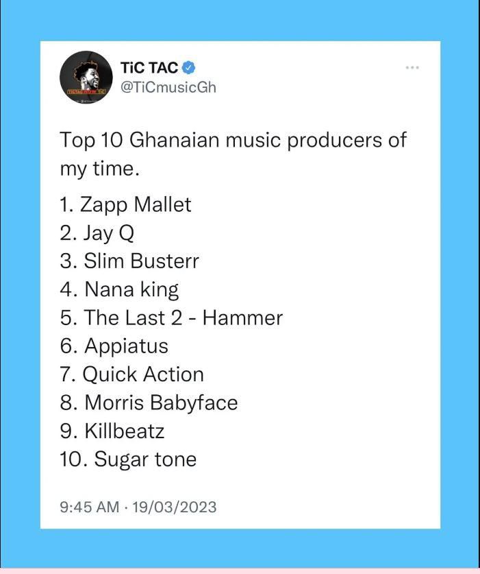 Tic Tac names his top ten music producers
