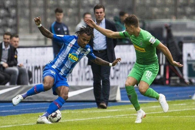 Moenchengladbach's Belgian forward Thorgan Hazard (R) has made a good start to the season by scoring in each of his last two games, including an assist in Wednesday's 3-1 home win against Eintracht Frankfurt.