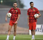Hakim Ziyech and Achraf Hakimi having fun in a training session of the Morocco national team.