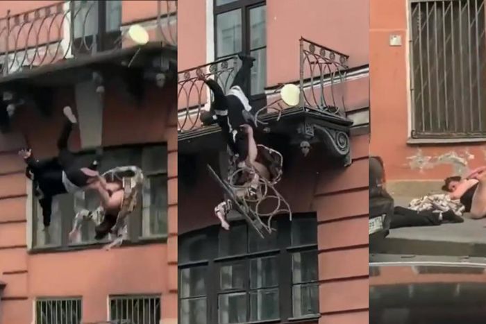 Couple arguing on storey building’s balcony falls off, lands on hard ground together