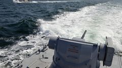 Two Ukrainian forces navy ships are seen near Crimea